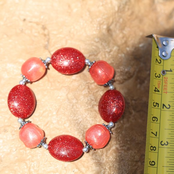 Coral and Red Sparkly Bracelet - Picture 5 of 5